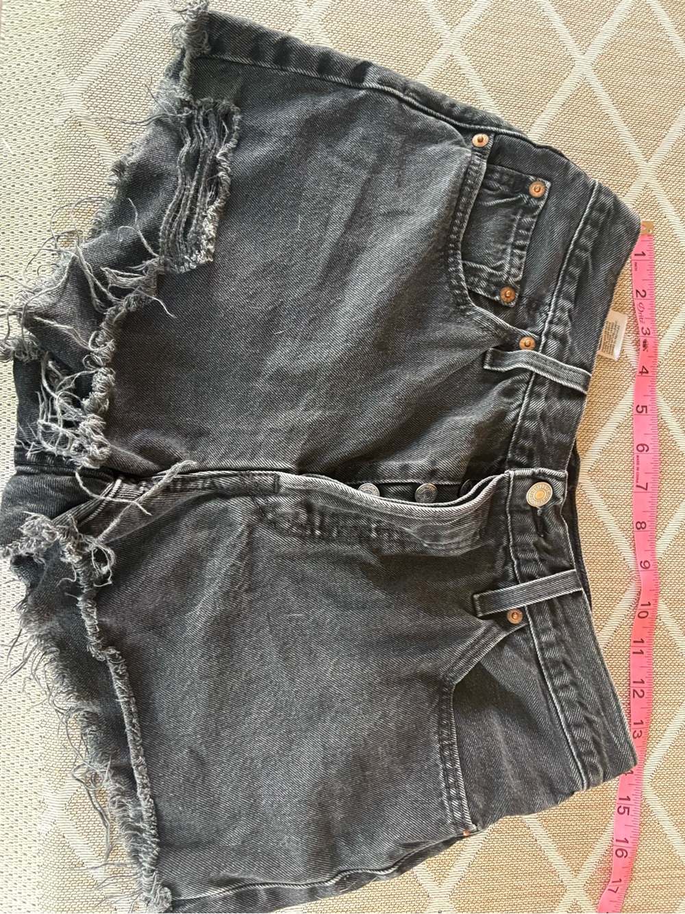 Levi's Charcoal Distressed High-Waist Denim Shorts